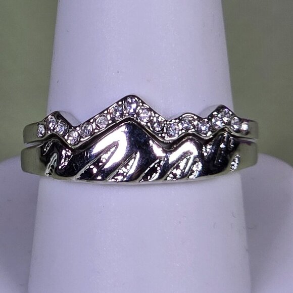 Mountain-Inspired Stacking Rings With CZ‎ Accents Size 10 (NWOT) - Picture 2 of 6